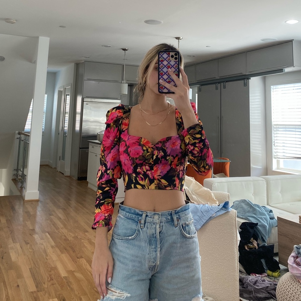 For Love and Lemons puffy sleeve crop top